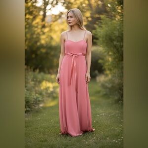 VTG Landa Pink Empire Waist Maxi Dress Coquette Bow size 4